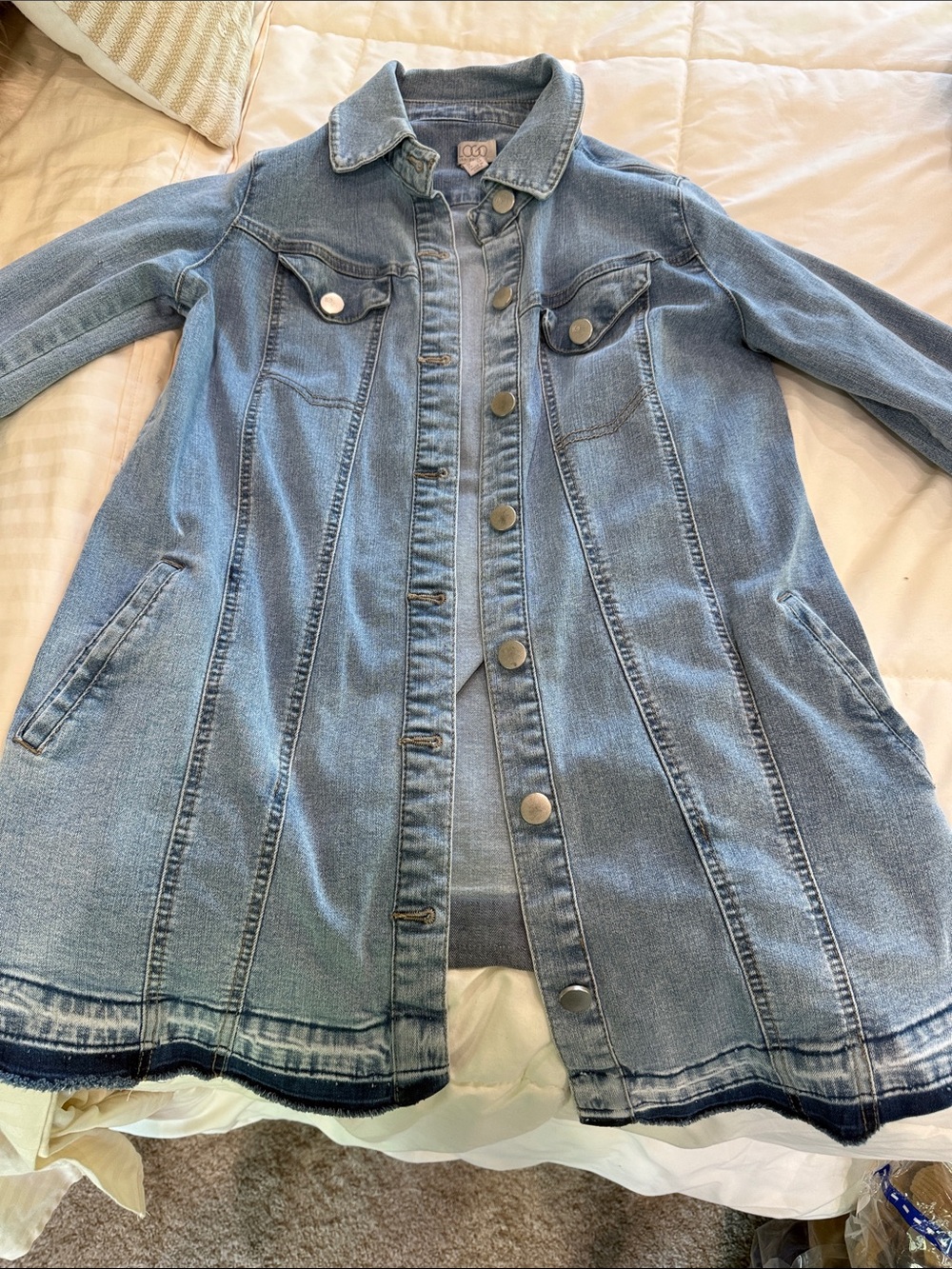 LOGO by Lori Goldstein Light Blue Denim Long Jacket
